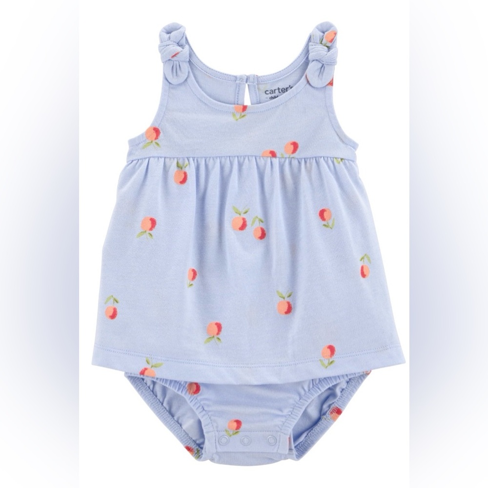Carter's Child of Mine Baby Girl Light Blue with Peaches Print Sunsuit Dress